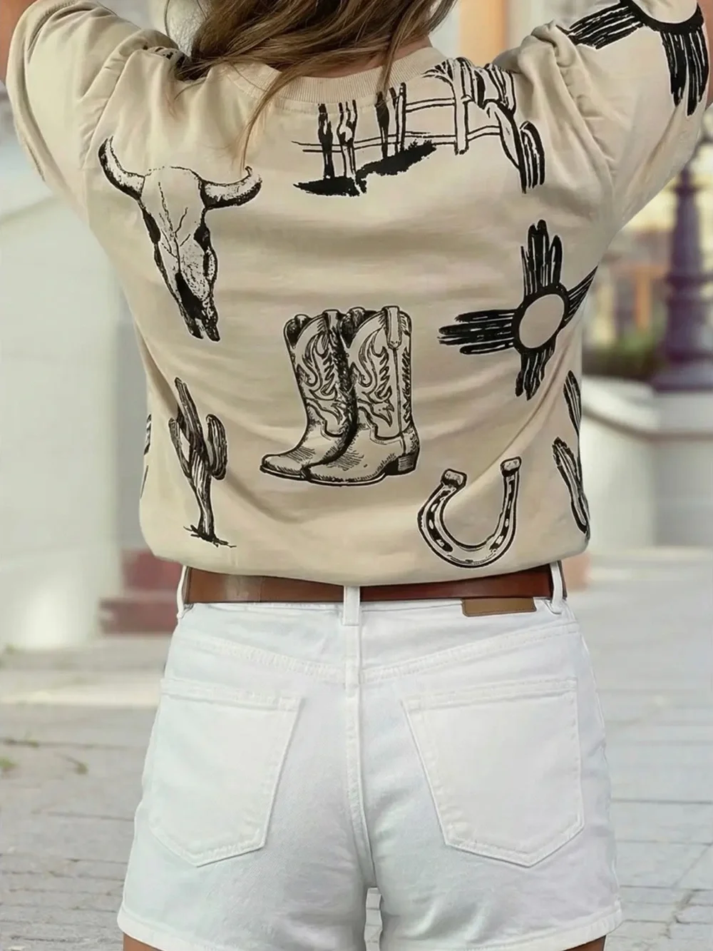 Graphic Western Short Sleeve Tee - Beige - Picture 2 of 3